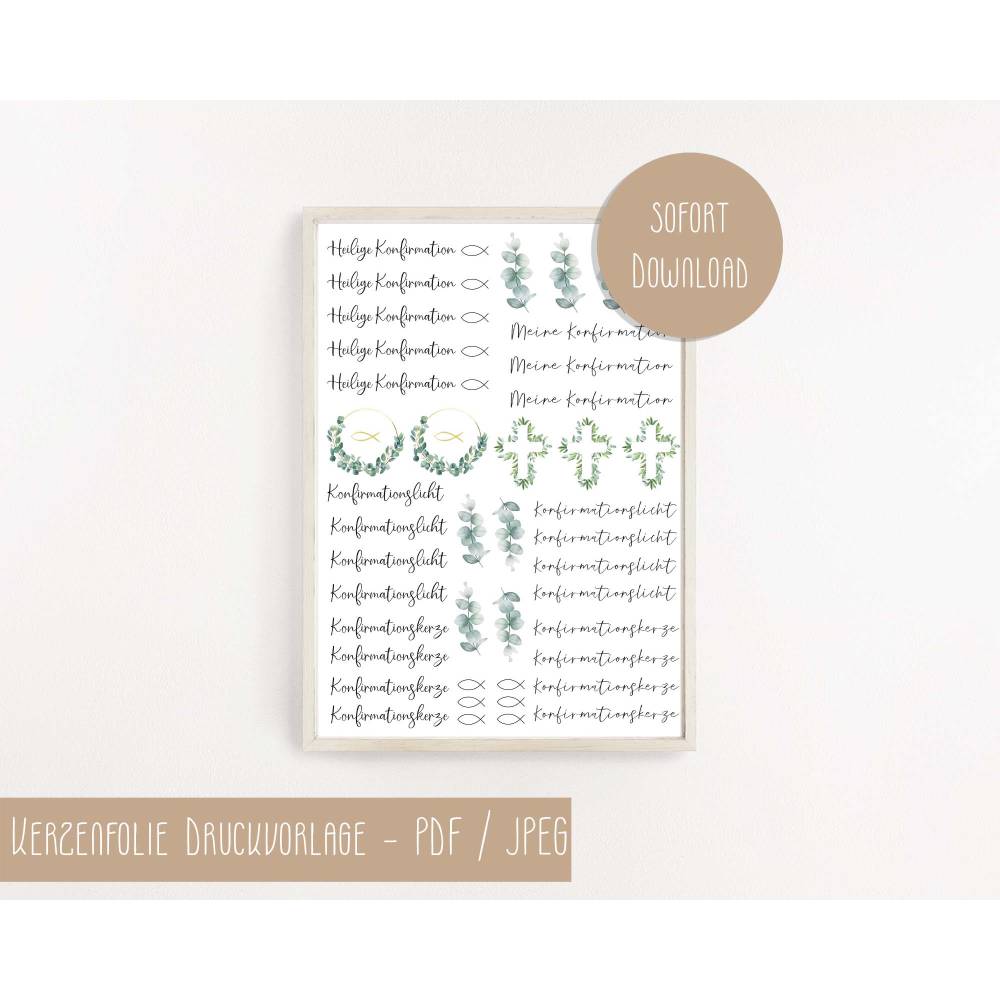 PDF Vorlage für Kerzen I Konfirmation I Kerzentattoo Stabkerzen Wasserschiebefolie | Druckvorlage Kerzensticker Bild 2