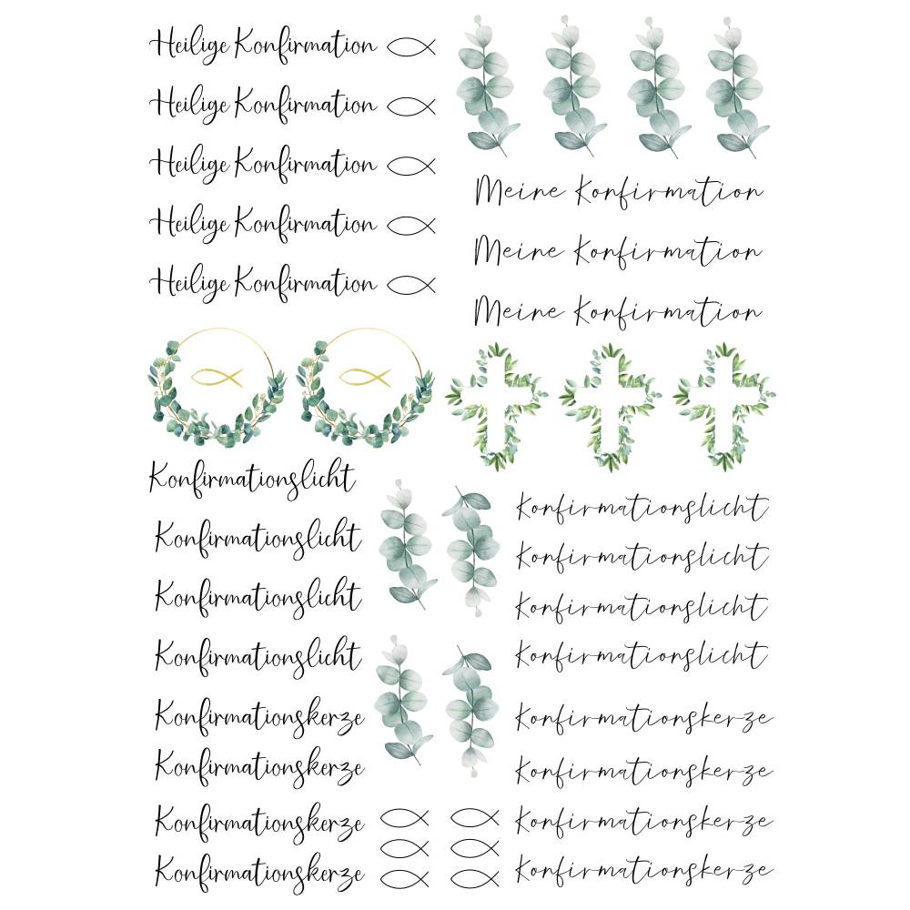 PDF Vorlage für Kerzen I Konfirmation I Kerzentattoo Stabkerzen Wasserschiebefolie | Druckvorlage Kerzensticker Bild 3
