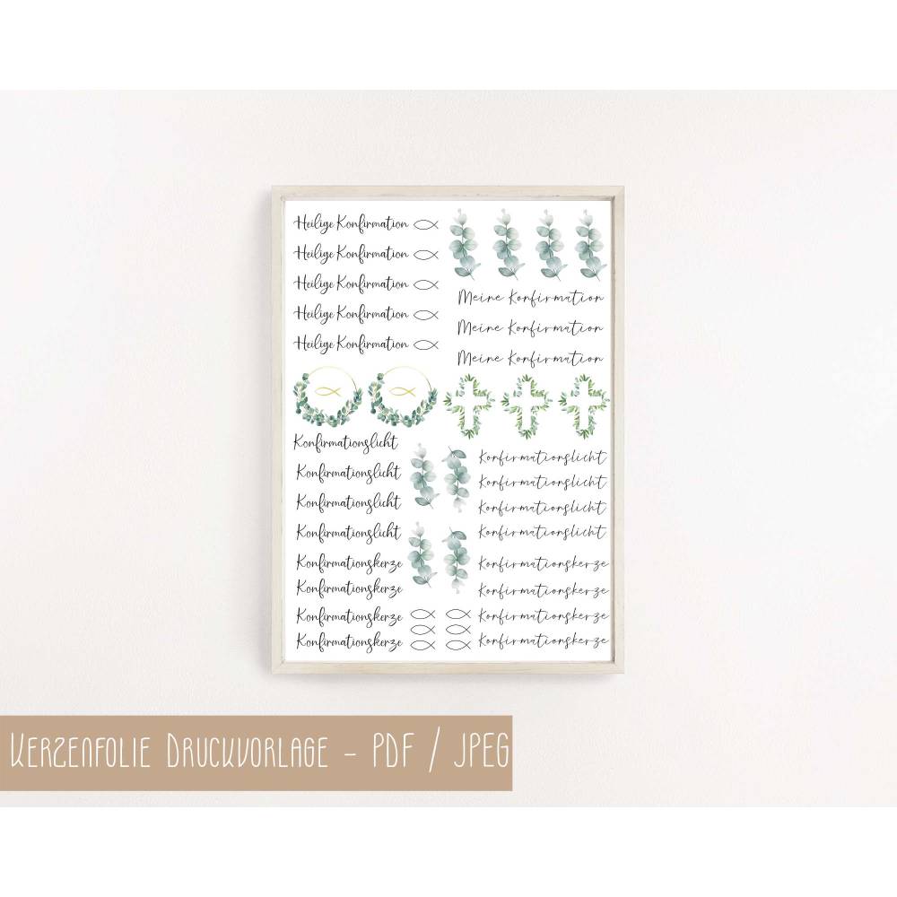 PDF Vorlage für Kerzen I Konfirmation I Kerzentattoo Stabkerzen Wasserschiebefolie | Druckvorlage Kerzensticker Bild 5