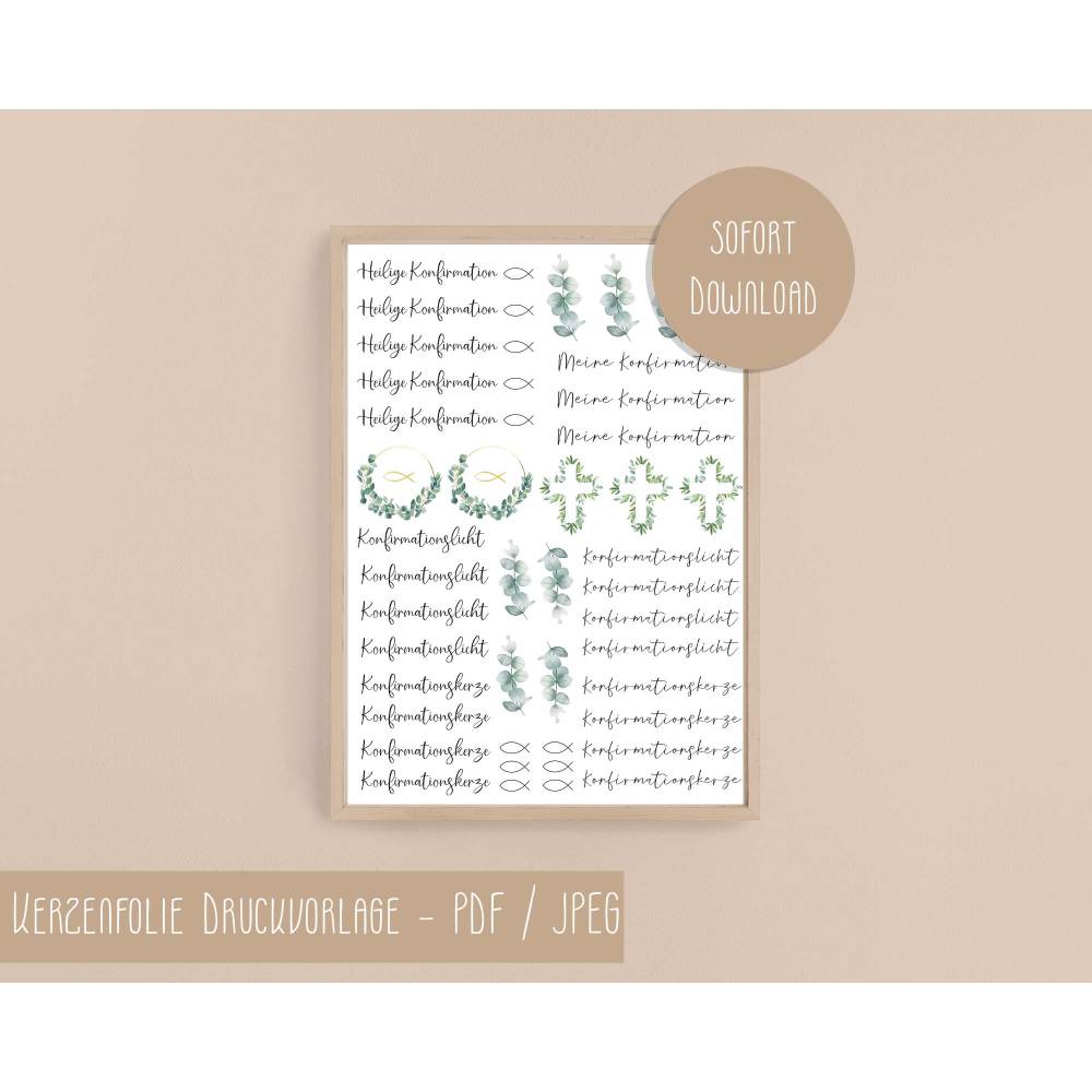 PDF Vorlage für Kerzen I Konfirmation I Kerzentattoo Stabkerzen Wasserschiebefolie | Druckvorlage Kerzensticker Bild 6