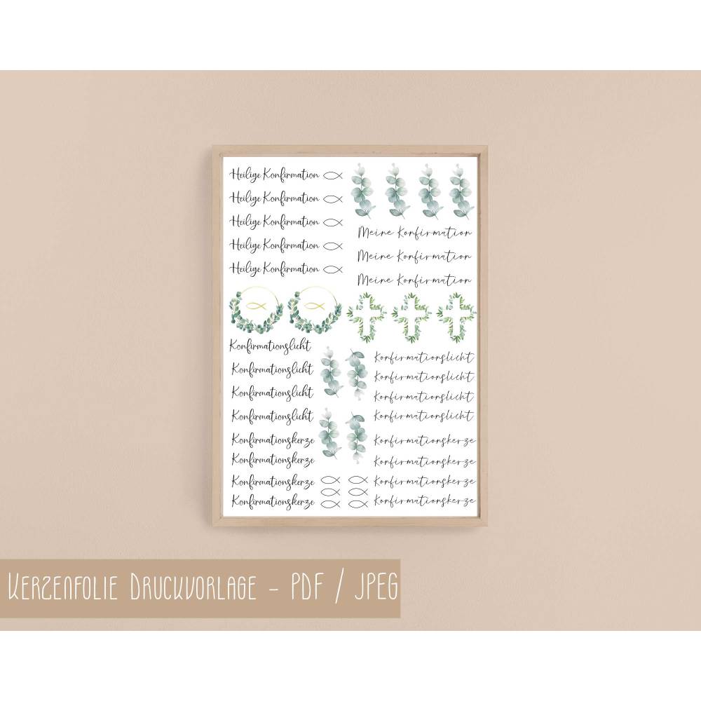 PDF Vorlage für Kerzen I Konfirmation I Kerzentattoo Stabkerzen Wasserschiebefolie | Druckvorlage Kerzensticker Bild 7