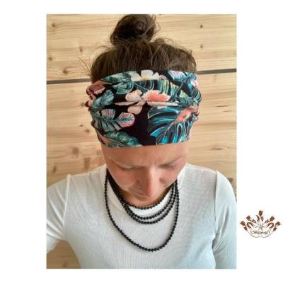 breites Stirnband, elastisches Bandana, Turban Haarband Damen gemustert in schwarz