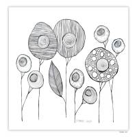 Faszinierende Crazy Flowers im Schwarz-Weiss-Design, 30cm x 30 cm ungerahmtes Kunstwerk, Illustration