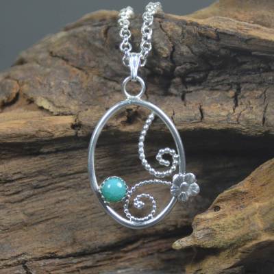 Filigran-Anhänger aus 925 Sterling Silber mit Blüte und Amazonit - handgemacht