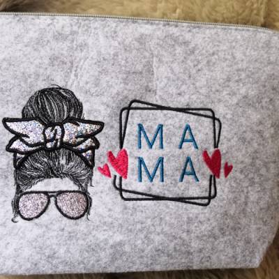 T-AT0001-008 Accessoiretasche Muttertag, Kosmetiktasche aus Filz bestickt - handmade
