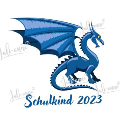 Bügelbild SCHULKIND EINSCHULUNG cooler Drache Blau - Like a Dragon
