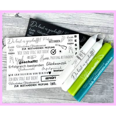 Kerzentattoo PRÜFUNG, A5, Wasserschiebefolie, Kerzenfolie, Kerzensticker, Abschlußprüfung, Führerscheinprüfung etc.