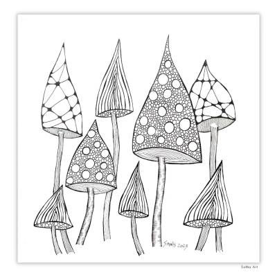 Original Tuschezeichnung, Crazy Flowers im neuen Design, ungerahmte besondere Kunstwerke für Dich, 30 cm x 30 cm