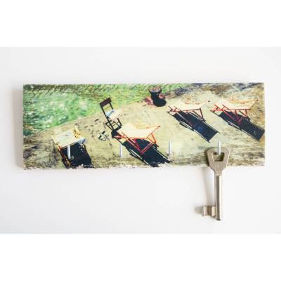 Liegestühle Frankreich Schlüsselbrett upcycling Weinkistenbrett mit 4 Haken