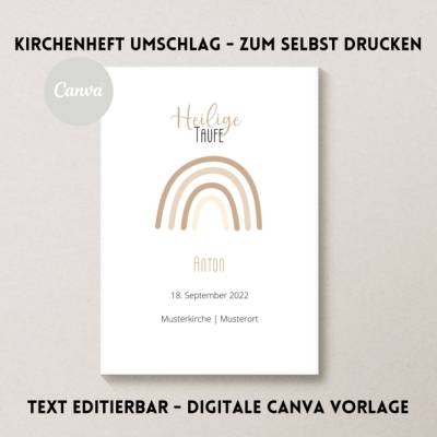 Canva Design | Kirchenheft Taufe digital | Regenbogen Beige | Neutral | Personalisiert | Sofort Download | selbst druck