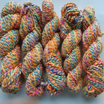 100 g Strang Candy Silk Yarn, Maulbeerseide, Bouretteseide, gelb-bunt, 90 m