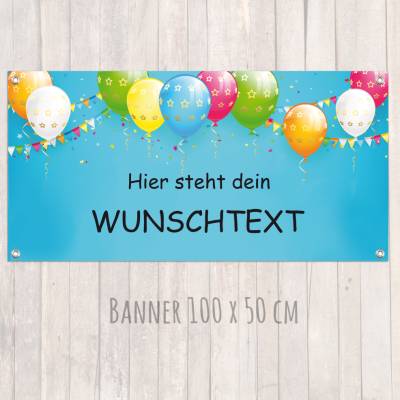Banner zur Einschulung - Kinderparty - Jubiläum 100 x 50 cm | Bunte Luftballons - blau