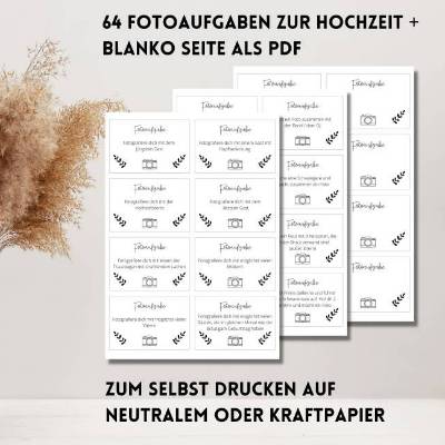 64 Fotoaufgaben zur Hochzeit als PDF Download | leere Blanko Seiten zum selbst drucken | Last Minute Hochzeitsidee | Hoc
