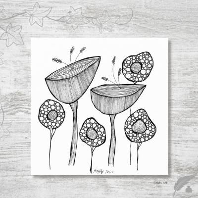 Handgemalte Tuschezeichnungen der beliebten Crazy Flowers, ungerahmte Wandbilder, Illustration, Kunst,