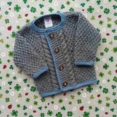 Strickjacke  Trachtenjacke Junge grau blau Janker Taufkleidung Babyparty Geschenk zur Geburt Taukleidung Taufe