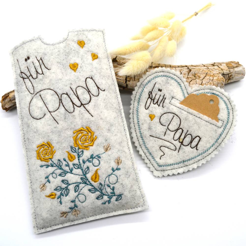 ITH Stickdatei Vatertag SET Schokohülle Wunscherfüller Mugrug Blumenstecker Bild 1