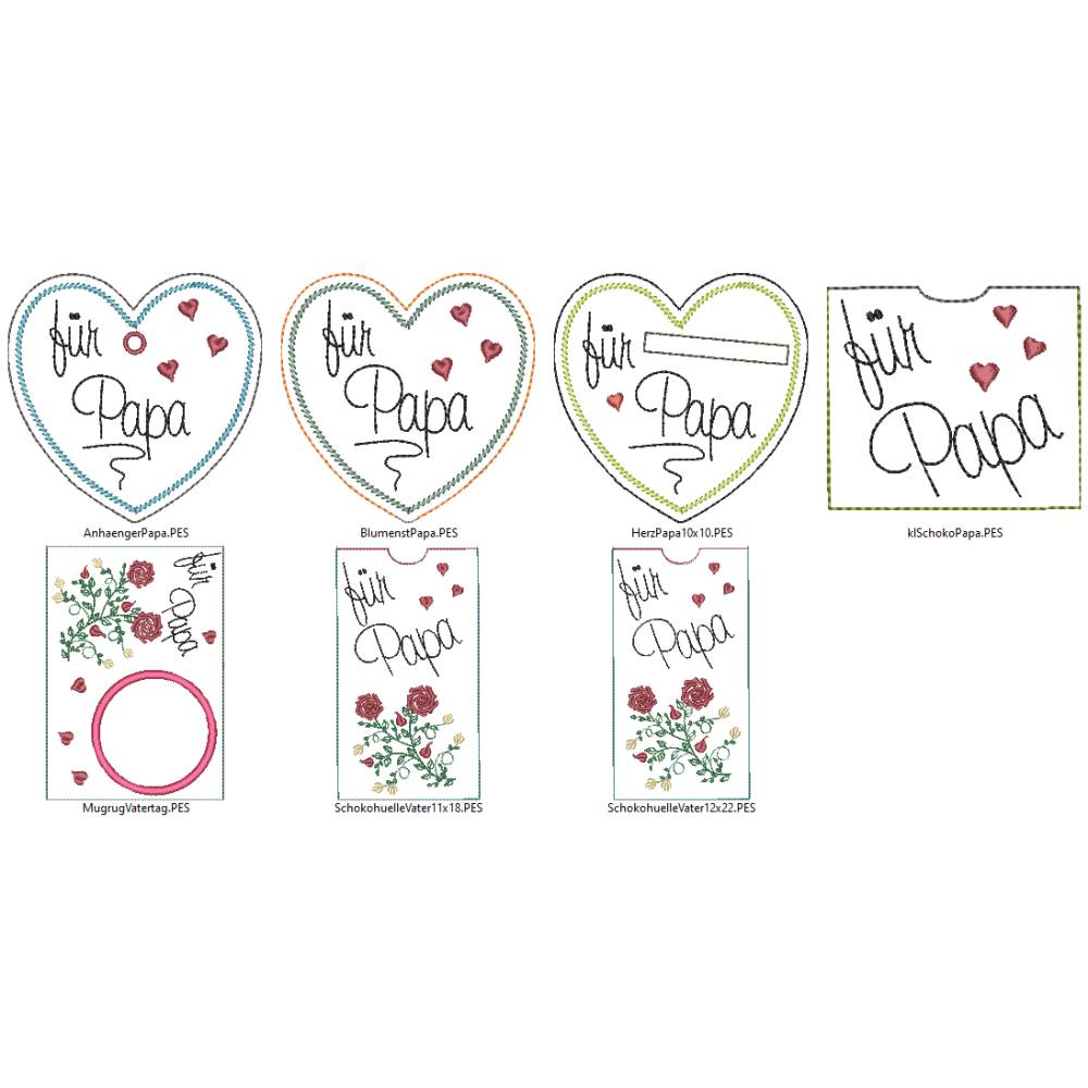 ITH Stickdatei Vatertag SET Schokohülle Wunscherfüller Mugrug Blumenstecker Bild 2