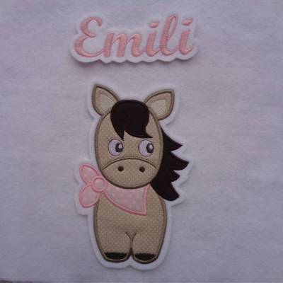 Applikation / Aufnäher süsses Pony wahlweise mit Schriftzug max. 7 Buchstaben