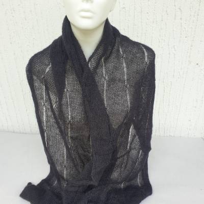 Leichtes Mohair-Seide Schultertuch in Schwarz mit Zopfmuster – Sommertuch & Schal