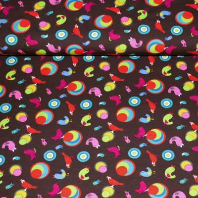 Jersey  Stoff  Kinderstoff  Vögelchen  Braun