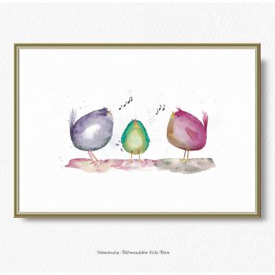 Birdies Vogelzwitschern... Poster Print Wanddeko Kinderzimmer Wandbild Aquarell handgemalt minimalistisch Vögel kaufen