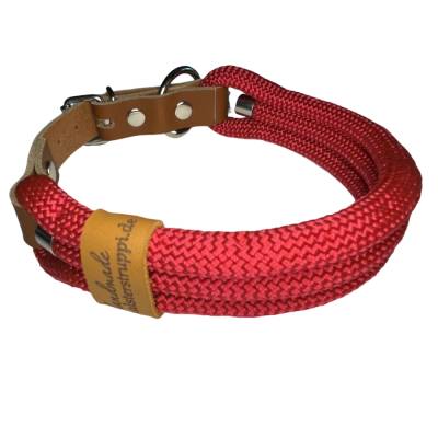 Hundehalsband, Tauhalsband, 3x8 mm, verstellbar, rot, Verschluss mit Leder und Schnalle, edel und hochwertig