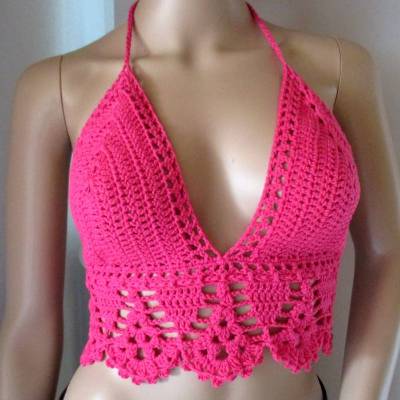 Bikinitop aus elastischer Baumwolle, Häkeltop, Bustier, Sommertop, Top, Bikini