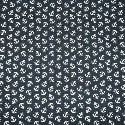 Jersey Stoff Stretchjersey Anker Maritim Dunkelblau - Weiß