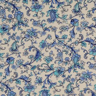 Viskose Satin Sommerstoff Blumenzauber weiß-türkis-blau (1m/15,-€)