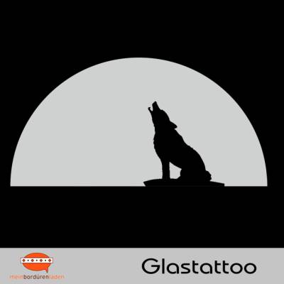 Glastattoo: Heulender Wolf im großen Mond | permanent haftend - transluzent grau silbern