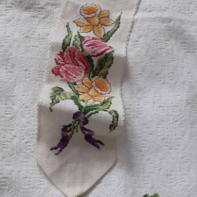 TRUE VINTAGE Wandbehang bestickt 60er shabby chic
