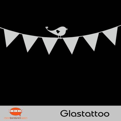 Glastattoo: Wimpel mit Vogel | permanent haftend - transluzent grau silbern