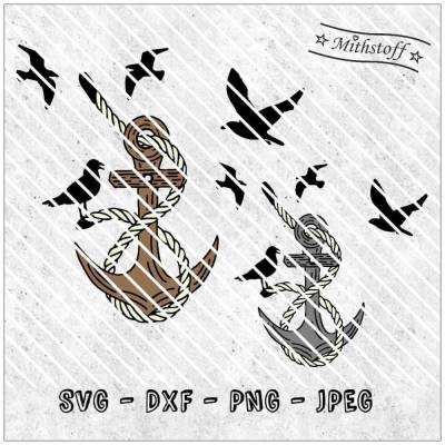 Plotterdatei - Anker mit Möwen - Meer - Freiheit - SVG - DXF - Datei - Mithstoff - PNG - JPEG