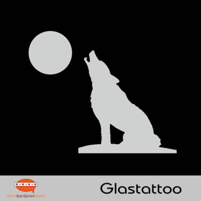 Glastattoo: Heulender Wolf mit Mond | permanent haftend - transluzent grau silbern