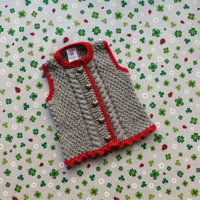 Trachtenweste Größe 86/92 braun rot Weste Pullunder Taufkleidung Trachtenjacke Dirndl Geschenk Geburtstag Taufe