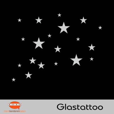 Glastattoo: 20 Sterne | permanent haftend - transluzent grau silbern