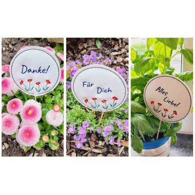 Stickdatei Blumenstecker Geschenkanhänger 9x9cm Blumen ith + Freebie"Zum Muttertag"