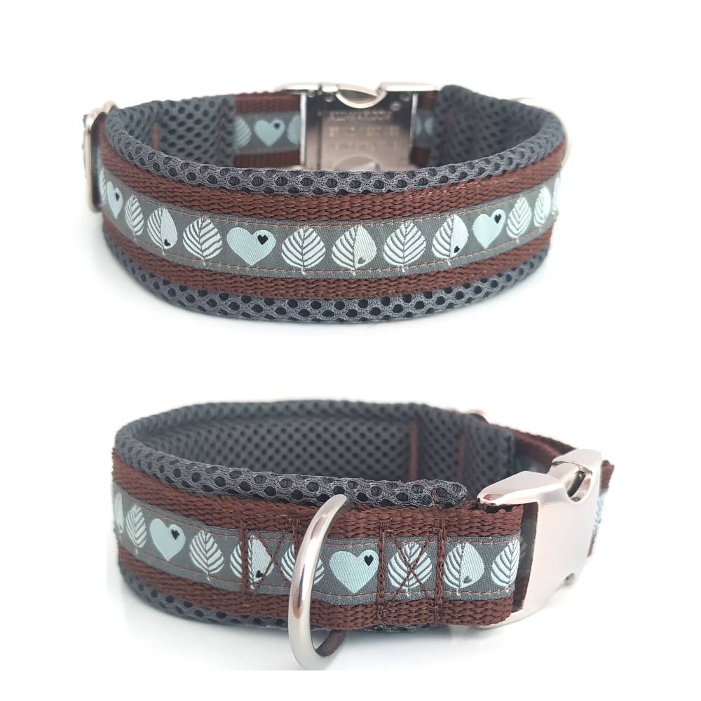 Hundehalsband Woods Grau/Braun. Verschiedene Verschlsse whlbar.  Personalisierbar mit Gravur.