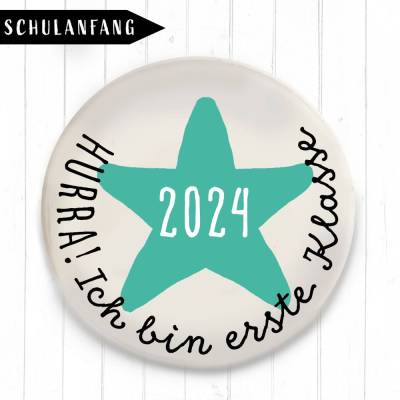 HURRA! Du bist erste Klasse Button - Stern-Farbe & Größe nach Wahl