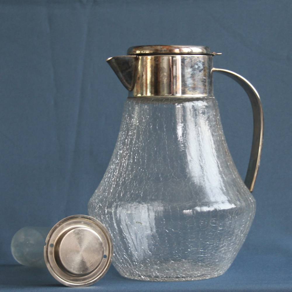 alte Glaskaraffe Craquelè Glas mit Einsatz