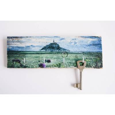 le Mont Saint Michel Frankreich Schlüsselbrett upcycling Weinkistenbrett mit 4 Haken