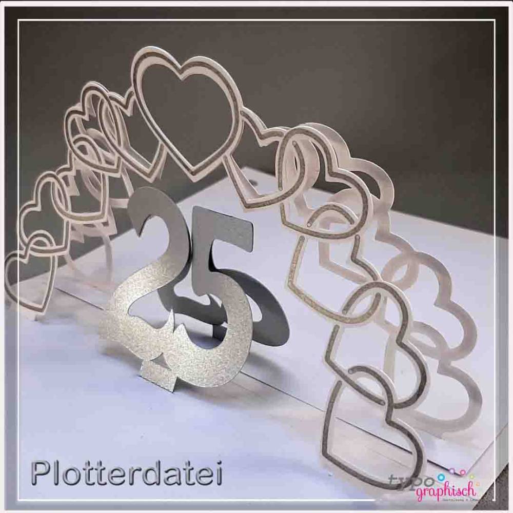 Plotterdatei 3D-Karte Silberhochzeit – Digitale Bastelvorlage zum Sofort-Download Bild 1