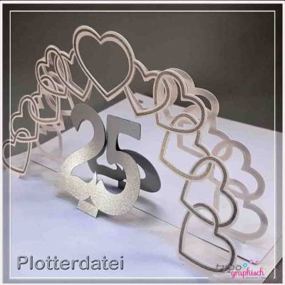 Plotterdatei 3D-Karte Silberhochzeit – Digitale Bastelvorlage zum Sofort-Download