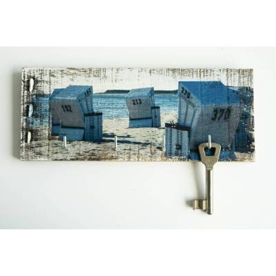 Strandkörbe Sylt Schlüsselbrett upcycling Weinkistenbrett mit 4 Haken