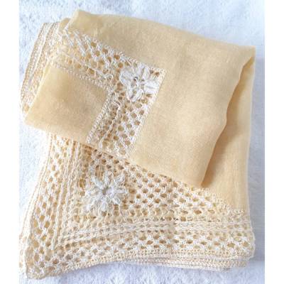 TRUE VINTAGE Deckchen,Tischdecke,Aufleger Leinen mit Spitze 60er shabby chic
