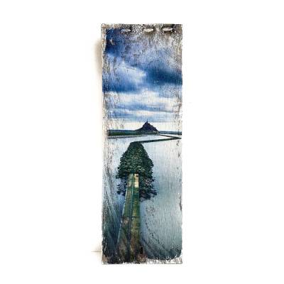 Weinkistenbrett Le Mont Saint-Michel – Vintage Wanddeko aus Altholz