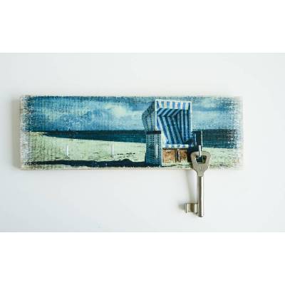 Strandkorb Sylt Schlüsselbrett upcycling Weinkistenbrett mit 4 Haken