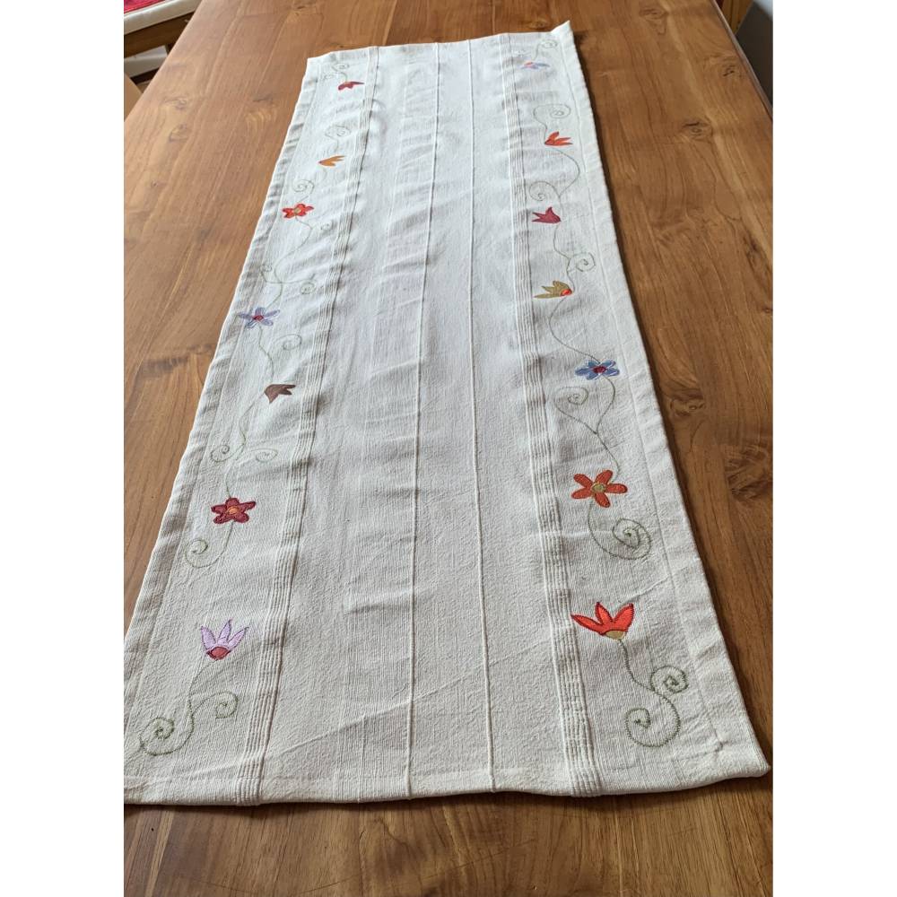 Tischläufer Tischdecke hochwertig benäht bestickt Blumen Ostern Frühling Sommer bunt 140x43