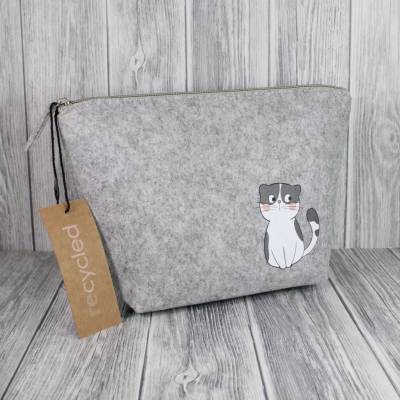 Schminktasche Kosmetiktasche Kulturtasche Filztasche Recycled Schminken Urlaub Krimskrams Katzen Filz Geschenk