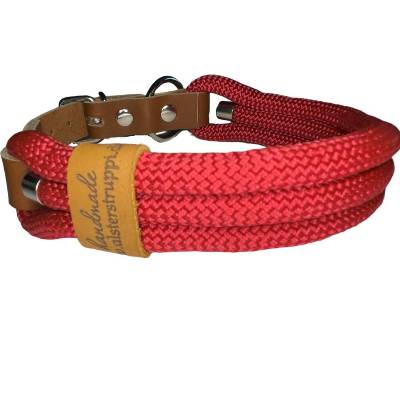 Hundehalsband, Tauhalsband, 3x10 mm, verstellbar, rot, Verschluss mit Leder und Schnalle, edel und hochwertig